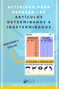 Libro de gramática para clase de español. Gramática en clase de ELE #spanishteacher #profedeele Activididad para repasar artículos determinados 