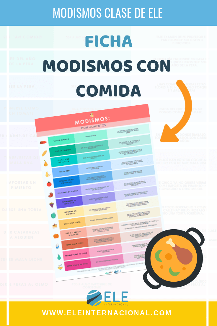 modismos con alimentos. Ficha con vocabulario para clase de español. Cultura en clase de ELE. #spanishteacher