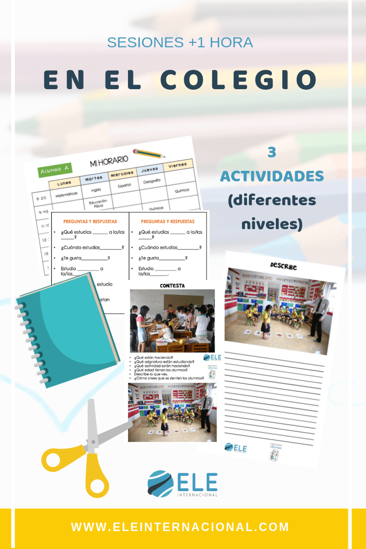 Actividad para trabajar los horarios en clase de ELE. Fichas para trabajar vocabulario de las clases y el colegio. #clasesdeele #spanishteacher