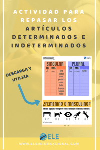 Libro de gramática para clase de español. Gramática en clase de ELE #spanishteacher #profedeele Activididad para repasar artículos determinados 