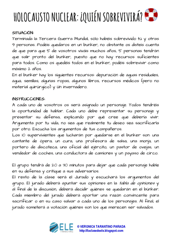 Actividades y juegos de supervivencia para la clase de español. Juegos para clase de español comprensión lectora. 