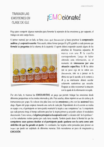 emociones en clase de ELE Actividades para trabajar emociones en clase de español. #inteligenciaemocional Fichas y tarjetas perfectas para tus clases.