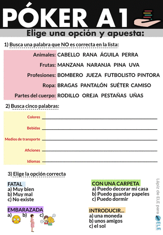 Póker-ELE. Fichas divertidas de vocabulario y gramática para tus clases de español. #juegos #claseele #spanishteacher
