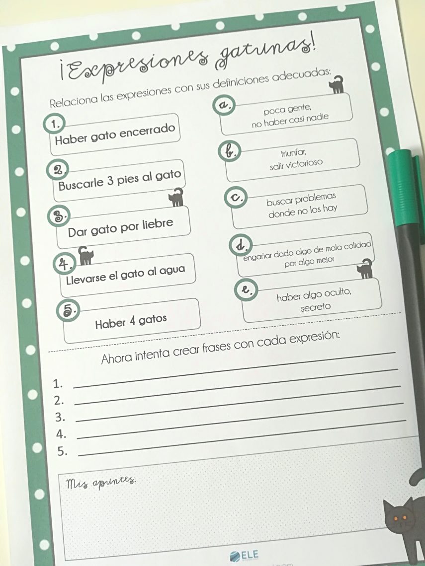 Frases hechas con gatos en español para clases de ELE. #vocabulary #spanishteacher