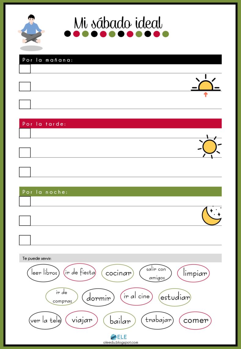 Ficha para planificar tu sábado ideal en clase de ELE. #activity #spanishteacher