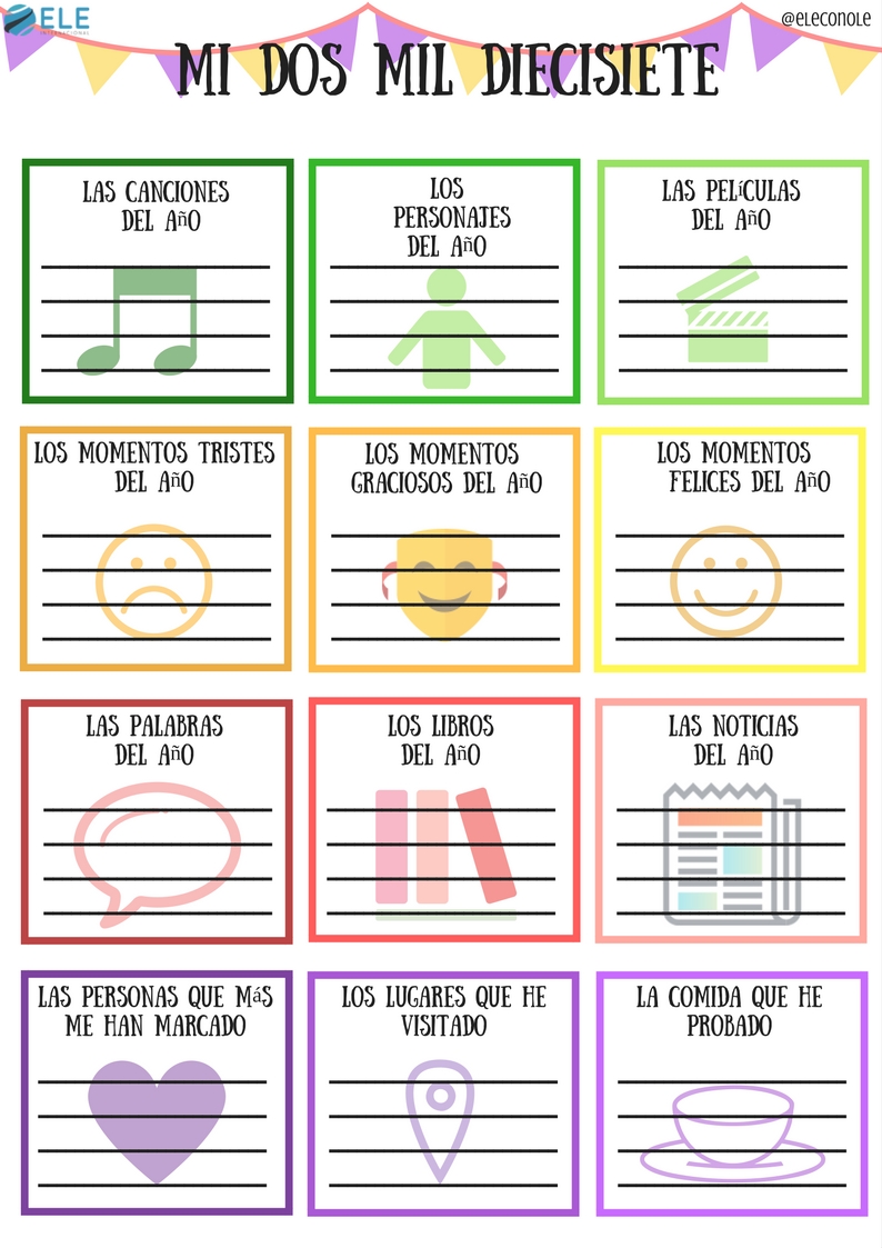 Un resumen 2017 con tus alumnos nunca viene mal, usa esta actividad para que cada alumno cuente qué fue lo mejor de ese año. #spanishteacher #activity
