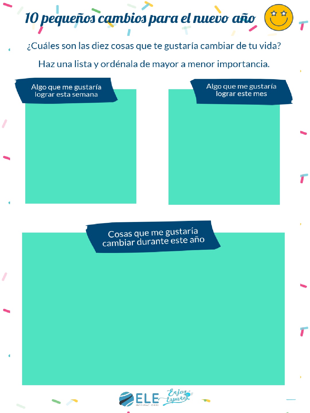 Actividad para enumerar los propósitos de 2018 en clases de ELE. #activity #2018 #spanishteacher
