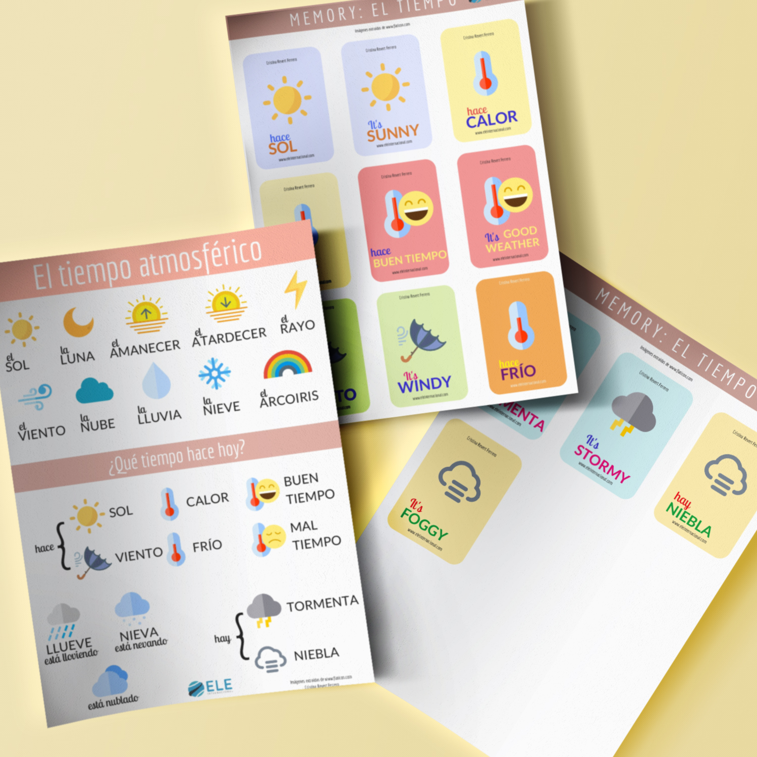 Fichas para trabajar el tiempo atmosférico. Fichas y juegos. #profedeele #spanishteacher