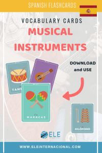 Instrumentos musicales. Tarjetas para trabajar vocabulario. #spanishvocabulary #profedeele
