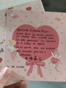 Carta de agradecimiento de los alumnos a Maya
