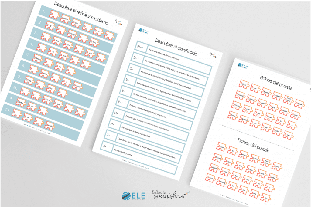 Enseña modismos en clase de español con este puzzle ideal para descubrirlos. #activity #spanishteacher