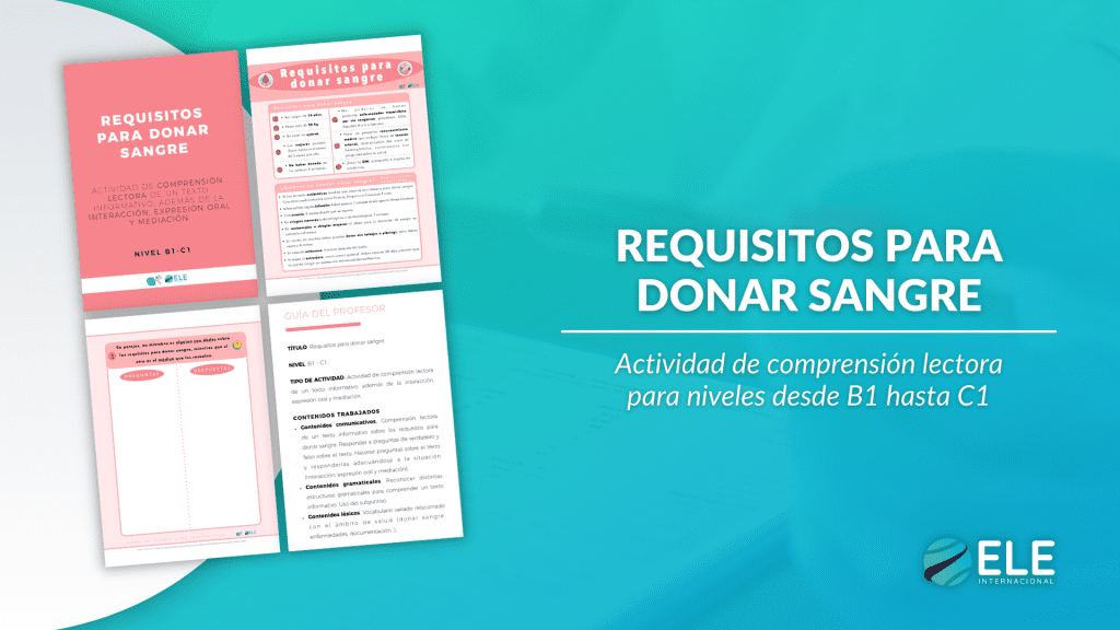 Requisitos para donar sangre. Actividad de compresión lectora para niveles desde B1 hasta C1