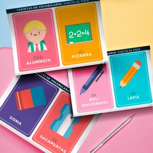 Vocabulario para la vuelta al cole. Tarjetas para que tus alumnos aprendan vocabulario básico sobre la vuelta al cole. #flashcards #vocabulario #vueltalcole