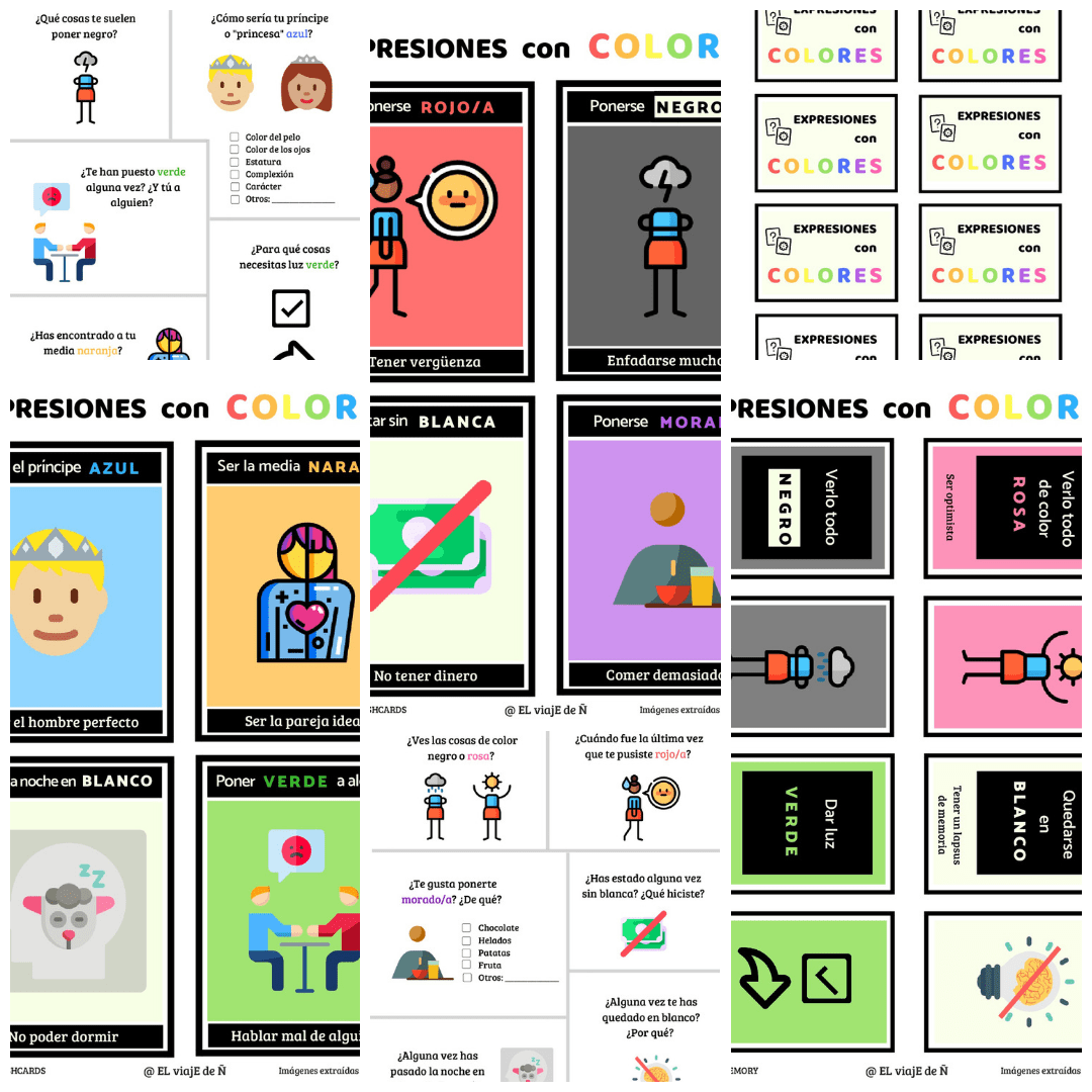 Expresiones con colores, para clase de español. Cultura en clase de español.